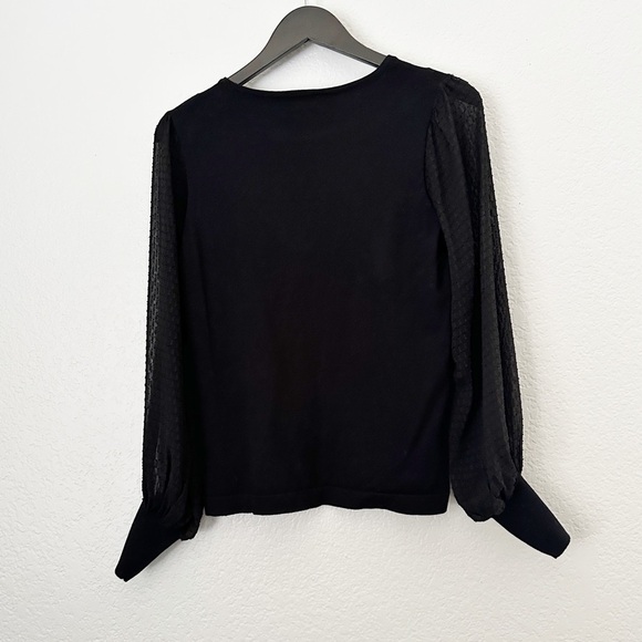 CECE Mockneck Contrast Sleeve Sweater Black Small - Picture 6 of 9